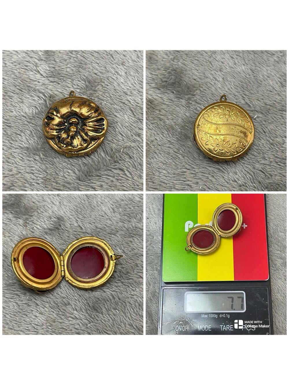 Antique Art Nouveau Victorian Gold Tone Brooch Locket 1” Vintage Estate